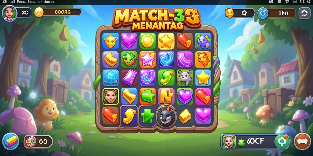 Tangkapan layar 6CF menampilkan gameplay Match-3 yang seru dan penuh warna.