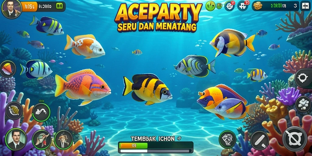 Tampilan menarik dari gameplay Tembak Ikan di ACEPARTY.