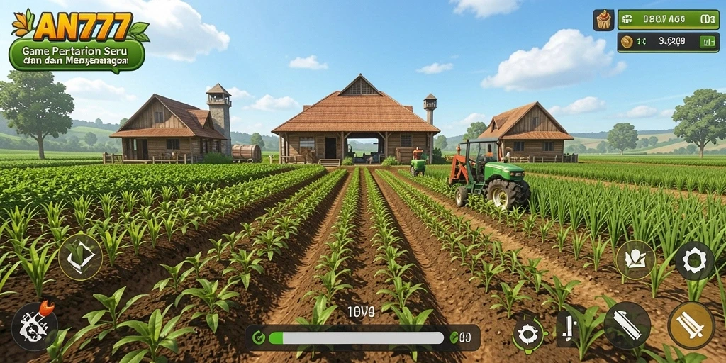 Tampilan menarik gameplay Pertanian di AN777 dengan kebun yang subur.