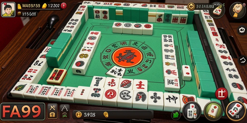 Tampilan gameplay menarik dari FA99 saat memecahkan ubin Mahjong.