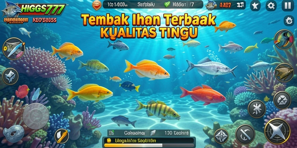 Tampilan gameplay HIGGS777 menampilkan aksi menembak ikan yang seru.