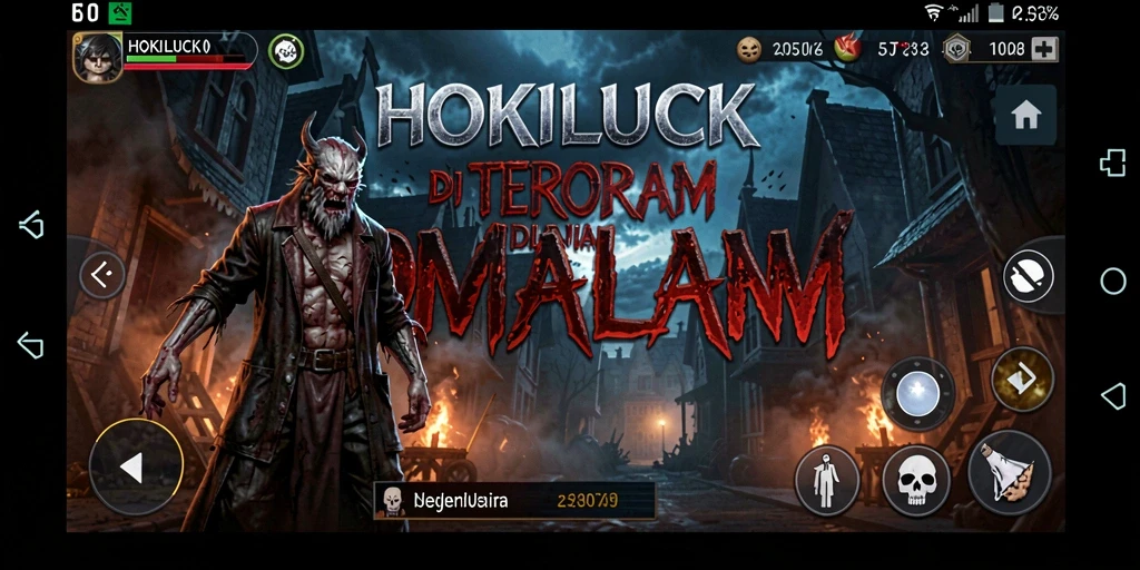 Screenshot gameplay HOKILUCK menampilkan suasana gelap yang mencekam.
