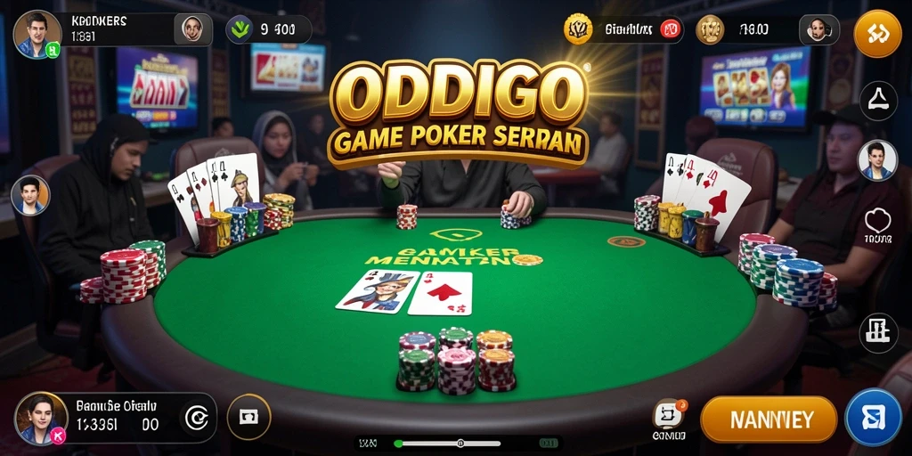 Screenshot gameplay ODDIGO yang menggambarkan suasana Poker seru.