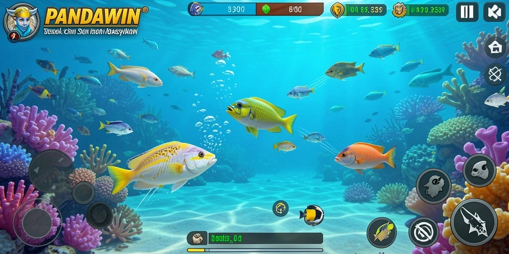 Tampilan gameplay menarik dari PANDAWIN dalam aksi menembak ikan.