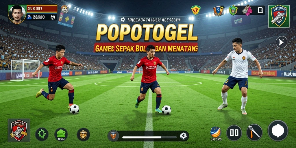 Tampilan gameplay <strong>POPOTOGEL</strong> menampilkan aksi sepak bola yang dinamis dan seru.