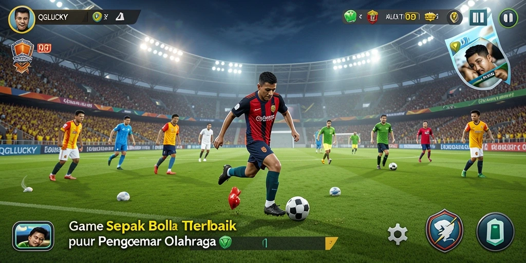 Screenshot QGLUCKY menunjukkan aksi seru di lapangan sepak bola.