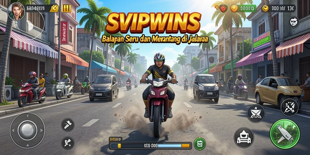 Tampilan gameplay SVIPWINS dengan akselerasi cepat di sirkuit balapan.