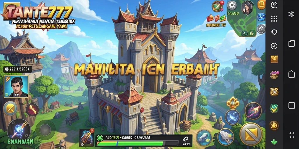 Tampilan gameplay TANTE777 dengan menara dan musuh yang beragam.