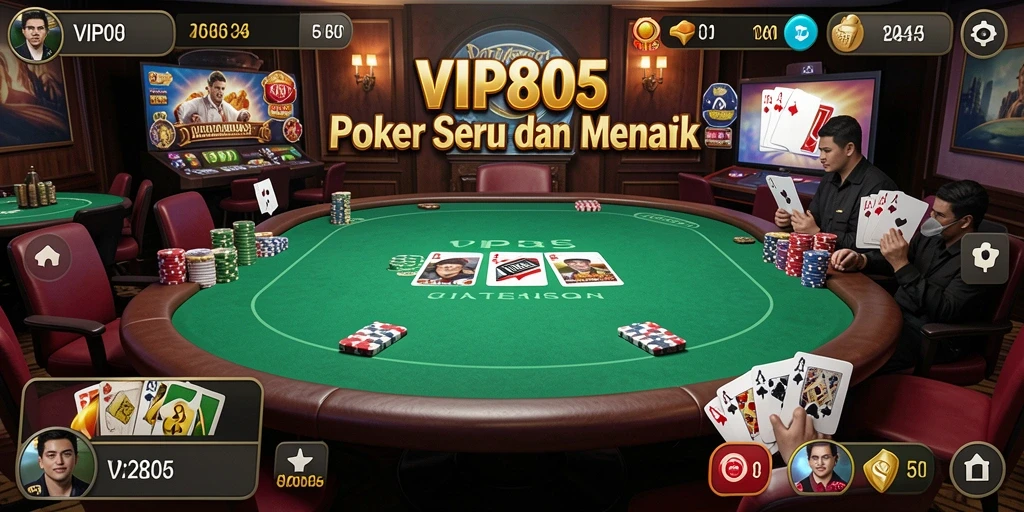 Tampilan gameplay seru Poker di VIP805 dengan antarmuka yang menarik.