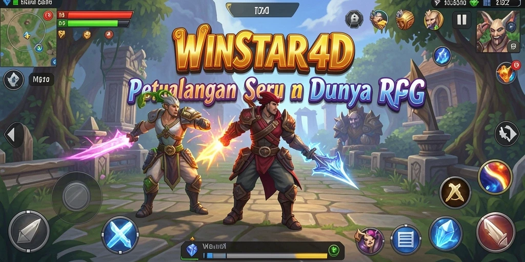 Tangkapan layar <strong>WINSTAR4D</strong> menampilkan pertempuran epik dalam dunia RPG.